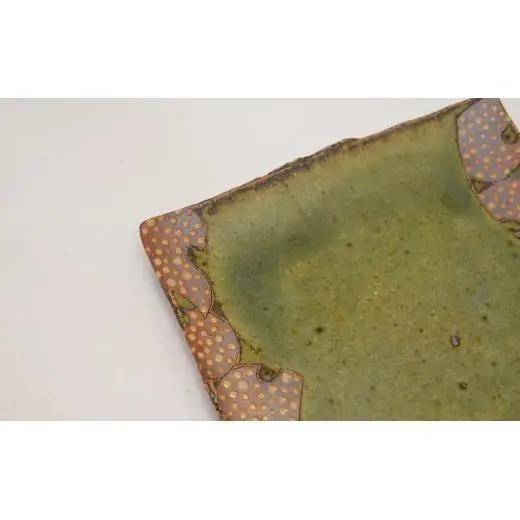 釉彩角皿 2枚セット ドット模様 和食器 お皿 陶芸品《受注制作》皿 中皿 正方形 和食器 おすすめ プレート パスタ皿 サラダ皿 食器 おしゃれ モダン 陶芸 陶器 陶芸作家
