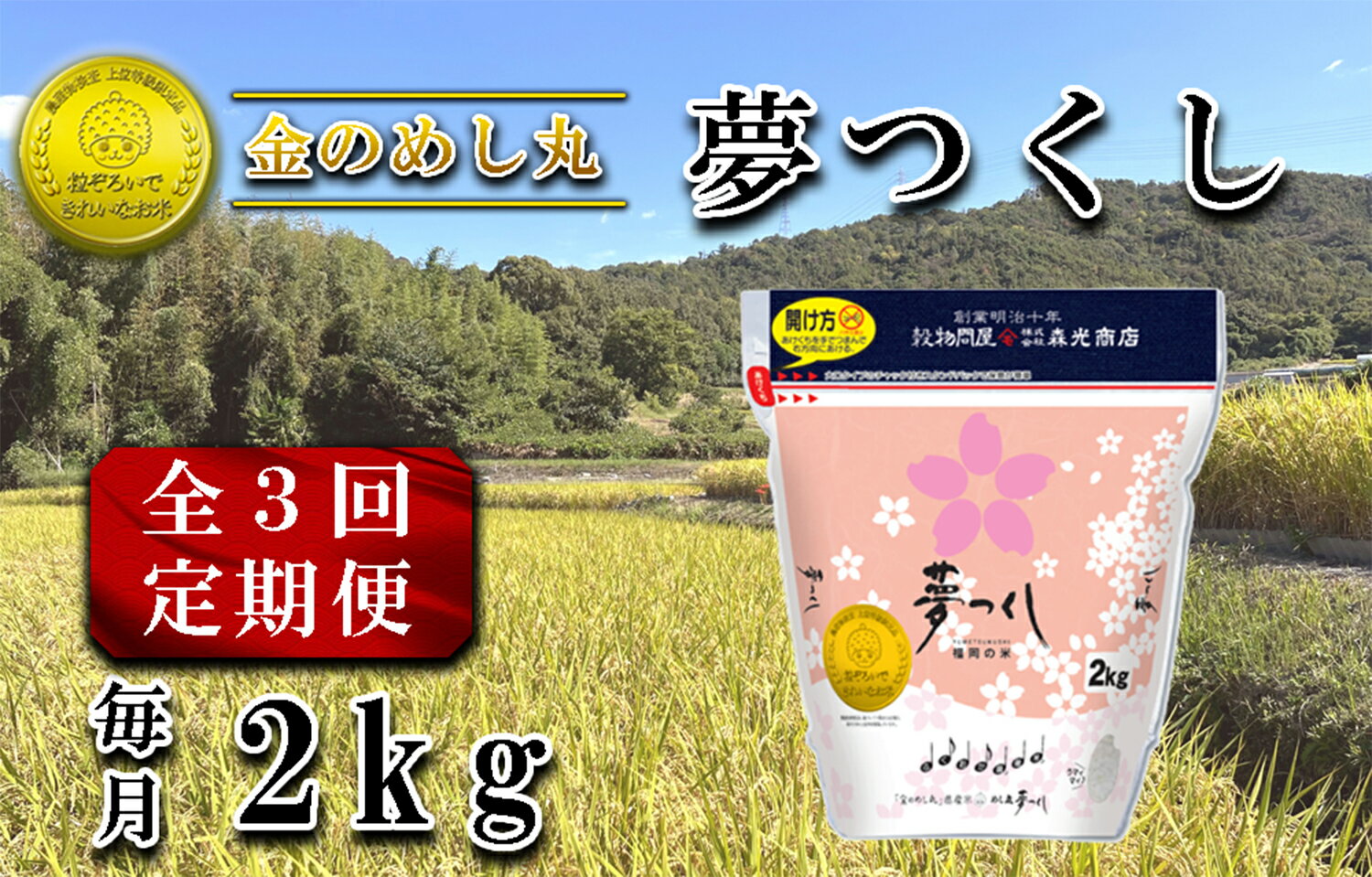 【ふるさと納税】【定期便3回】令和7年米　金のめし丸夢つくし 2Kg（1袋）×3回_CE-098