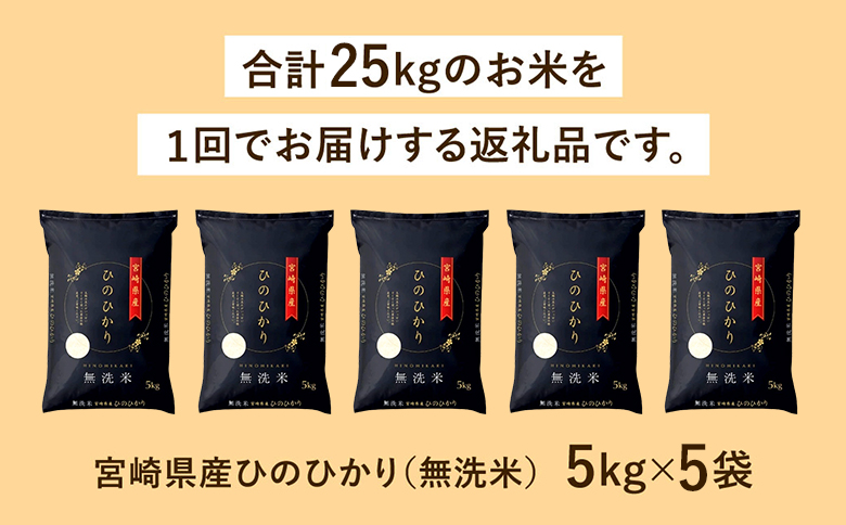 【無洗米】 ＜チャック付＞ 新米 国産 令和8年産 ヒノヒカリ 5kg×5 宮崎県産 お米 白米 おすすめ 簡単 ご飯 弁当 精米 おにぎり