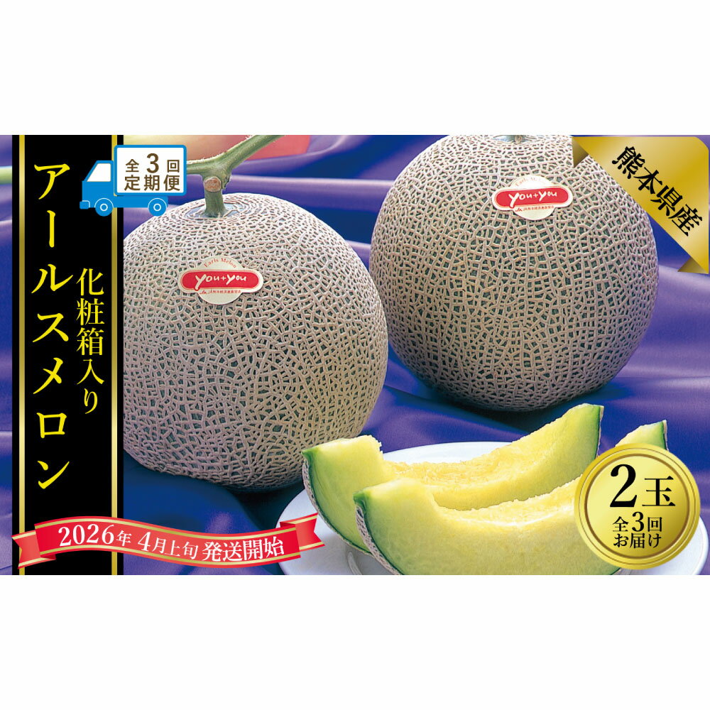 【ふるさと納税】【年3回定期便】アールスメロン 1回あたり2玉入り 化粧箱入り 計6玉（2玉×3回） メロン めろん フルーツ くだもの 果物 果実 デザート ギフト 贈答 贈り物 熊本県産 国産 九州 熊本県 送料無料 【2026年4月上旬発送開始】