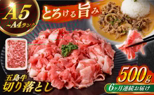 【全6回定期便】【幻の和牛を様々なお料理で！】 五島牛 切り落とし 約500g 3～4人前 小分け 国産 和牛 肉 にく 牛肉 牛 和牛 五島牛 定期便 A4 A5 すき焼き しゃぶしゃぶ 焼肉 カレー 牛丼 長崎和牛 【カミティバリュー】 [RBP077]