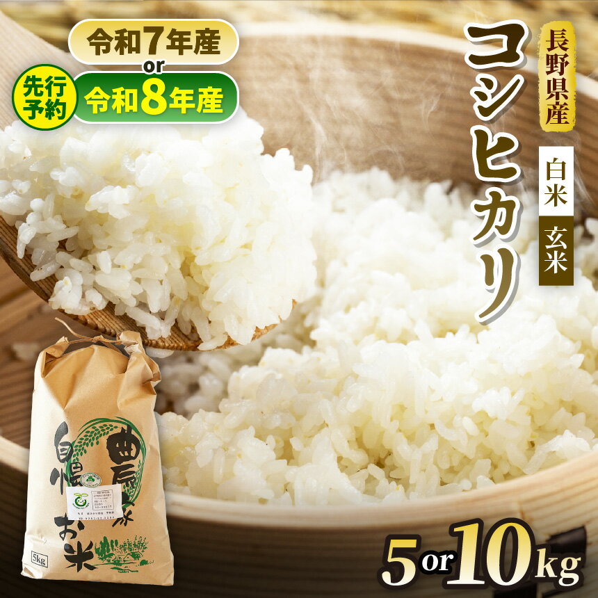 【ふるさと納税】コシヒカリ 選べる収穫年度 ( 令和7年産 / 令和8年産 ) ・ 選べる精米方法（ 白米 / 玄米 ）・選べる内容量（ 約5kg / 約10kg ) 信州安曇野松川村産 特別栽培米 | そば処こうや 米 こめ コメ お米 白米 玄米 コシヒカリ ライス 長野県 松川村 信州