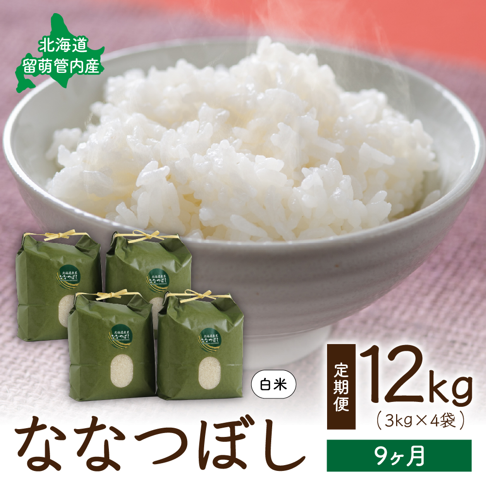 9ヵ月定期便 北海道 留萌管内産ななつぼし12kg(3kg×4袋) R004-024