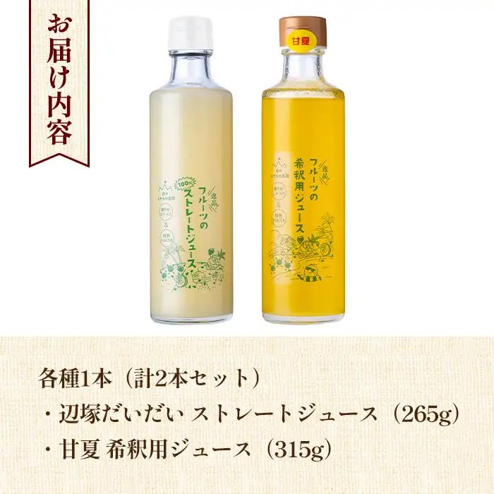 【A83011】辺塚だいだい(生果汁)・甘夏(希釈用)ジュースセット 鹿児島 国産 フルーツ 果物 果実 果汁 ドリンク ストレートジュース 飲み比べ 辺塚だいだい みかん 蜜柑 ギフト 【農地所有適