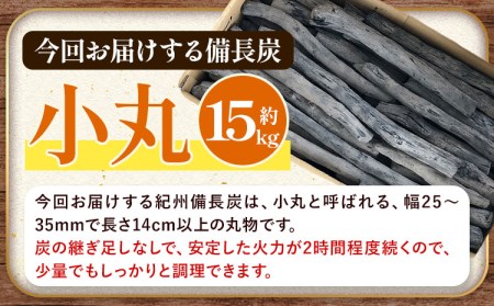 紀州備長炭 小丸 約15kg 望商店 《30日以内に順次出荷(土日祝除く)》 和歌山県 日高川町 備長炭 紀州備長炭 炭 約15kg 高級白炭 BBQ 焼肉 炭火焼き キャンプ レジャー 囲炉裏 国産