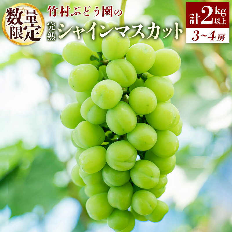 【ふるさと納税】＜数量限定＞先行予約 竹村ぶどう園 完熟 シャインマスカット 計2kg以上（3～4房）国産 白葡萄