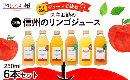 果汁100％ジュースで味わう 品種別 リンゴジュース 園主お任せ 小瓶 6本 セット 詰め合わせ 園主お勧め りんご 林檎 アップル アップルジュース ミックスジュース 無添加 飲料 飲料類 甘い 豊饒な香り 酸味爽やか 濃厚 長野 長野県