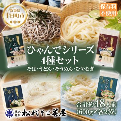 ふるさと納税 十日町市 ひゃんで乾麺4種セット(そば・うどん・そうめん・ひやむぎ)計約48人前 松代そば善屋 新潟県十日町市