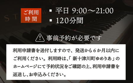 スタインウェイピアノ試弾券（120分）　※平日限定（午前９時～午後９時）【21001】