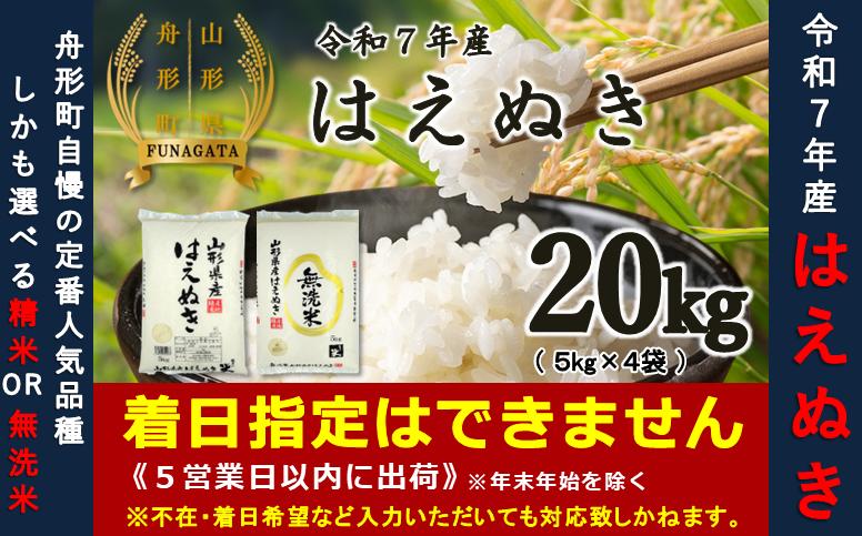 はえぬき20kg（5kg×4袋）精米or無洗米
