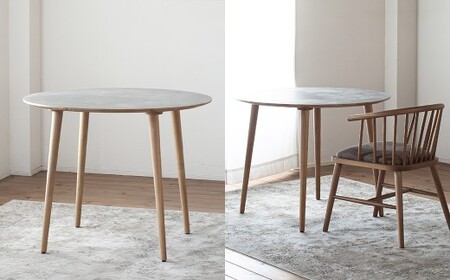 モルタル調メラミン材のラウンドダイニング （80cm） 木部オーク色 ／ テーブル 机 ラウンドテーブル 丸テーブル インテリア 家具 ダイニング 日本製 福岡県 柳川市