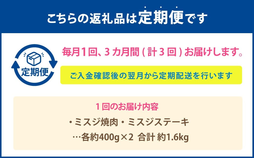 【3カ月定期便】 【ミスジ食べ比べ！】 おおいた和牛 ミスジ焼肉 ・ ミスジステーキ 約1.6kg×3回 計約4.8kg