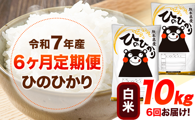 令和7年産【6ヶ月定期便】 白米 ひのひかり 10kg 《お申込み翌月から出荷》 熊本県産 白米 精米 ひの 送料無料 熊本県 山江村 SDGs 米 コメ こめ 国産---hn7tei_132000_10kg_mo6_ym_h---