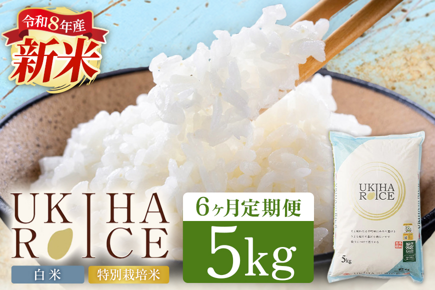 【6ヶ月定期便】 米 白米 精米 UKIHA RICE 白米 5kg×6回 特別栽培米 計30kg ヒノヒカリ 令和8年産 新米 定期便 こめ ご飯 コメ ごはん 国産 国産米 福岡 お弁当 おにぎり