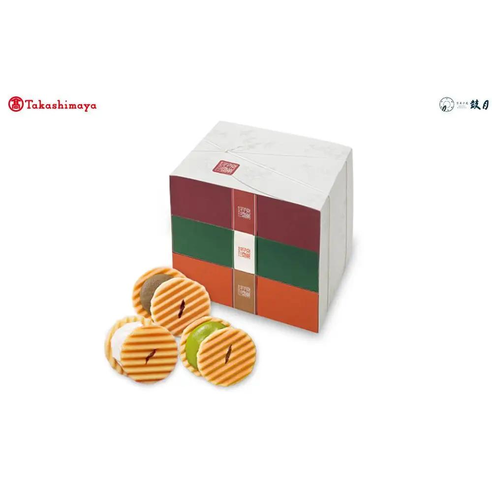 【高島屋選定品】【鼓月】姫千寿せんべい三段箱（シュガークリーム12枚入、有機抹茶12枚入、有機ほうじ茶12枚入）｜京都 千寿せんべい 有名店 人気 和菓子 和菓子