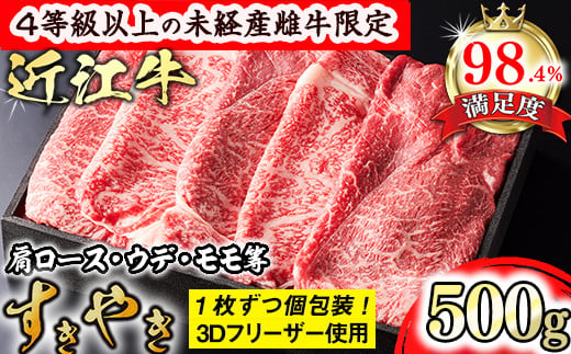 【森三商会】4等級以上の未経産雌牛限定　近江牛上すき焼き500g（肩ロース・ウデ・モモ等）【GM04W】