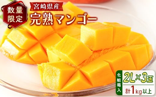 
            ＜数量限定＞宮崎県産 完熟マンゴー2L×3玉（計1kg以上）※2026年4月下旬配送開始 化粧箱入 フルーツ くだもの【D147】
          