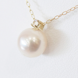 S101-516_あこや真珠 ペンダント ネックレス 8mm - 8.5mm 天草 熊本 ホワイトピンク 誕生石 6月 ムーンストーン 半貴石 本真珠 K18