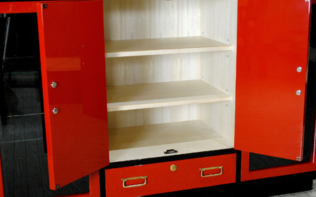  45朱塗リビングボード 朱と黒 UV漆 〈創業明治2年、田中家具謹製〉二本松伝統家具 【田中家具】