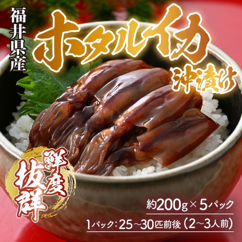 【ふるさと納税】ホタルイカ 沖漬け 200g×5パック 1kg 国産 福井県産 ＜お酒やご飯との相性抜群！＞ ／ ビール お父さん おつまみ 魚介類 お取り寄せ 新鮮 瞬間冷凍
