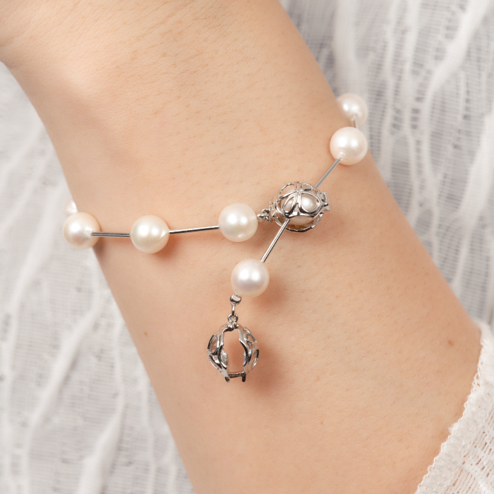 7.5-8アコヤ真珠シルバーパイプステーションブレスレット ジュエリー アクセサリー ブレスレット 真珠 パール 美穂野 佐賀市 ：C100-044_イメージ3