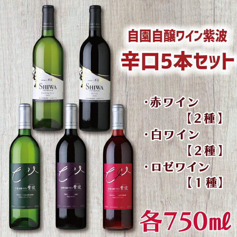 【ふるさと納税】 産地限定 ワインぶどう品種 使用 「自園自醸ワイン紫波辛口5本セット」 ふるさと納税 紫波町産 テロワール ワイン （AL035）