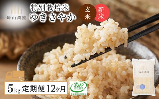 新米発送【定期便 12ヶ月】特別栽培米産地直送 玄米 ゆきさやか 5kg×12回 《帰山農園》