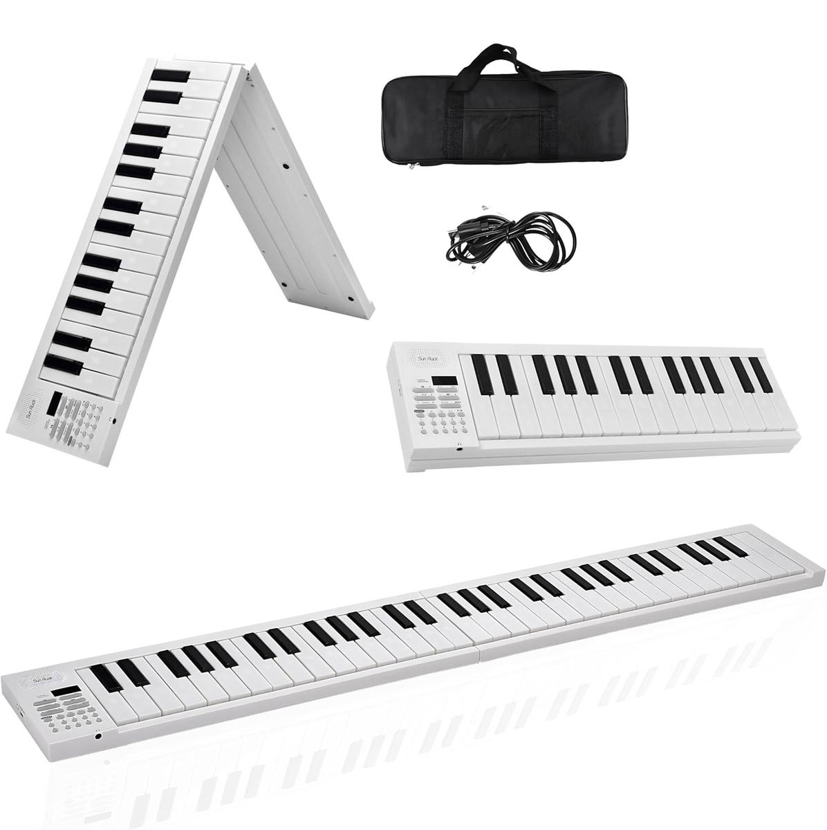 【ふるさと納税】折りたたみ 電子ピアノ 61鍵盤 日本語表記 充電式 ワイヤレス 入門用 初心者 大人 子供 電子キーボード 電子 ピアノ キーボード 折りたたみ式 折り畳み 練習 楽器 録音 再生 リズム 音色 自動伴奏 スリム SunRuck SR-DP08F-WH