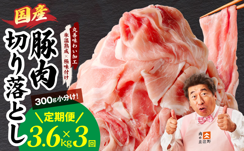 【定期便】国産 豚肉 切り落とし 3.6kg×全3回【氷温熟成×極味付け 小分け 300g×12P ぶたにく 普段使い 野菜炒め 毎月配送コース 大阪 泉佐野 大阪府 泉佐野市】