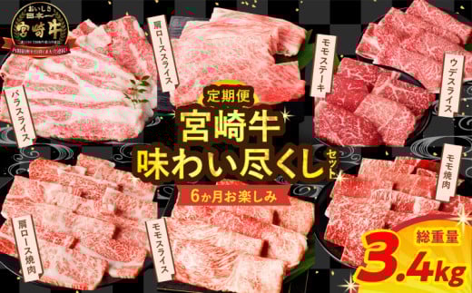 ≪6か月お楽しみ定期便≫宮崎牛味わい尽くしセット(総重量3.4kg) 肉 牛 牛肉 おかず 国産_T030-1411