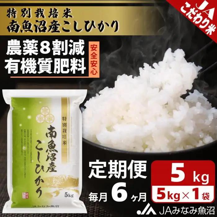 【JAみなみ魚沼定期便】特別栽培米南魚沼産こしひかり8割減（5kg×全6回）精米｜こしひかりり