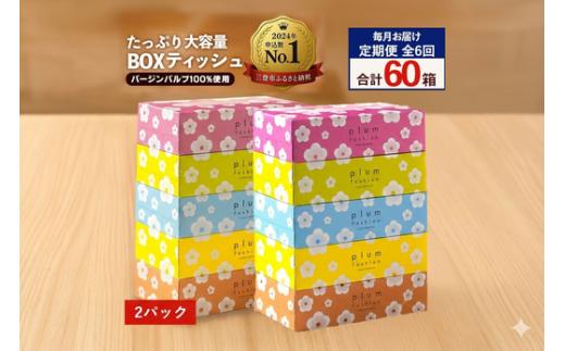 定期便 毎月 6回 プラムファッション ボックスティッシュ 5箱×2パック  [ ティッシュ ティッシュペーパー BOXティッシュ 箱ティッシュ 大容量 まとめ買い 日用品 消耗品 生活用品 常備品 必需品 紙 パルプ100% 蛍光染料不使用 日本製 国産 家庭用 業務用 防災備蓄 まとめ買い 備蓄 防災 ティッシュペーパー てぃっしゅ ティッシュ 香川県 三豊市 ]