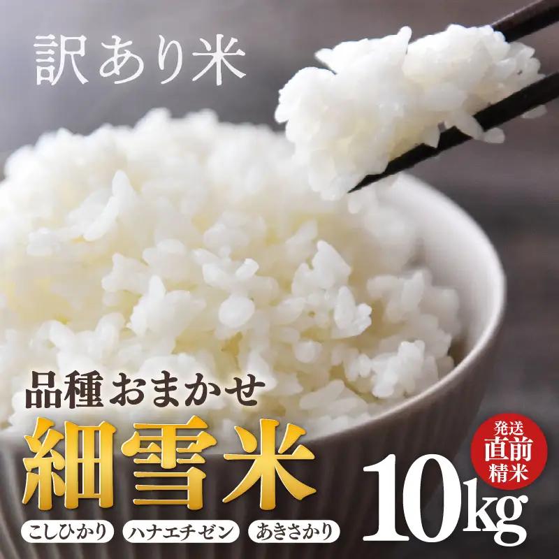 【訳あり】【数量限定】あわら市産 令和7年産 細雪米（コシヒカリ・ハナエチゼン・あきさかりのいずれか） 精米 10kg 《発送直前精米》 [aw012-a042]