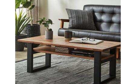 【大川家具】無垢材 センターテーブル (棚付き) 食卓テーブル ローテーブル リビングテーブル 幅1000 ウォールナット 天然木 国産 日本製 鉄脚 完成品 組み立て不要 高級感 インダストリアル