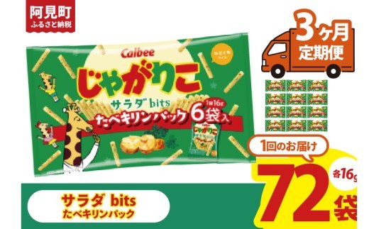 【3ヶ月定期便】カルビー じゃがりこサラダ bits たべキリンパック 96g(16g×6袋)×12個｜Calbee お菓子 菓子 おやつ おかし ぽてち ポテチ スナック おつまみ ジャガイモ じゃがいも（93-77）