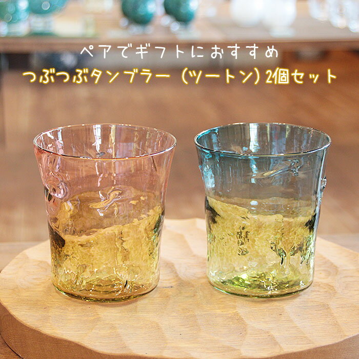 【ふるさと納税】つぶつぶタンブラー（ツートン）2個セット ガラス 吹きガラス ペア グラス コップ 職人 ギフト