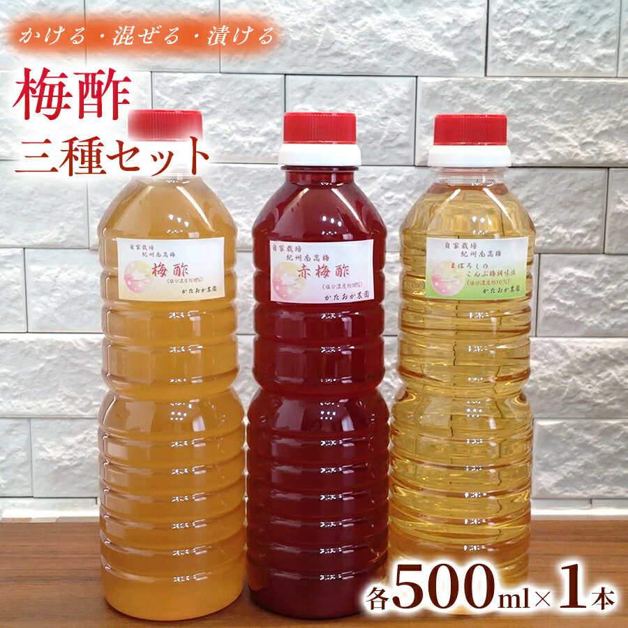 【ふるさと納税】【かける・混ぜる・漬ける】 【2026年6月以降発送予定】 これ一本で味変！梅酢三種セット (各500ml ×1本） ｜赤梅酢 梅酢 お酢 梅加工品 国産 無添加 無着色 醸造酢不使用 自然発酵 手作り こだわり 調味料 大容量 家庭用 和歌山県 みなべ町