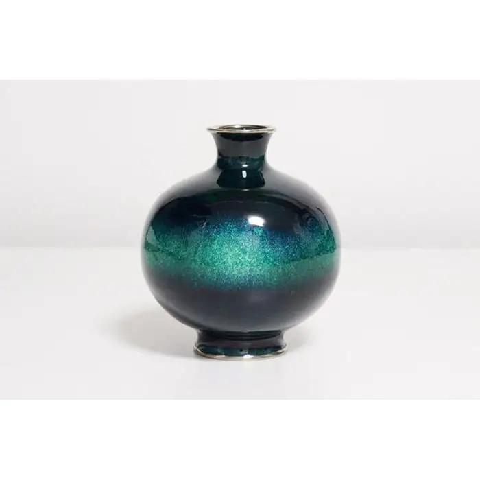 ★色：水（緑透け）★【尾張七宝窯元　加藤七宝製作所】４.５寸玉形花瓶　