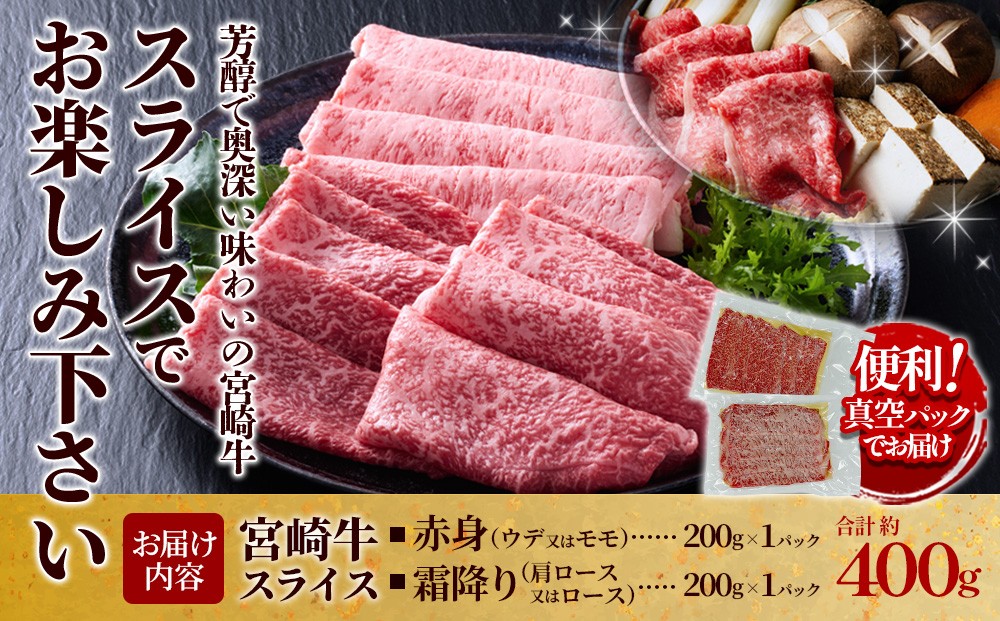 宮崎牛 スライス(赤身＆霜降り) 400g 真空パック