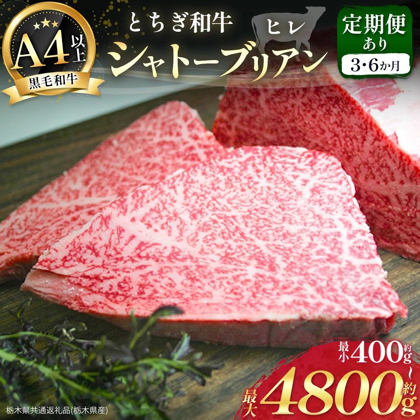 【ふるさと納税】【選べる回数】とちぎ和牛 シャトーブリアン ( ヒレ肉 ) 約 400g ～ 約 4800g | 大盛り 大盛 大容量 メガ 高級肉 A5 赤身 バランス 柔らかい 美味しい おいしい ギフト プレゼント 贈り物 特産品 栃木県 真岡市 送料無料 栃木県共通返礼品(栃木県産)