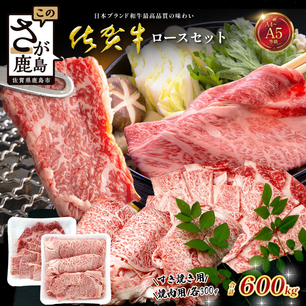 【ふるさと納税】佐賀牛ロースセット（すき焼き用300g/焼肉用300g）合計600g 牛肉 ブランド牛 黒毛 和牛｜佐賀牛 和牛 国産牛 高級 ごちそう ギフト グルメ 贅沢 ふるさと納税 ブランド牛 佐賀県 鹿島市 お取り寄せ 牛肉好き必見 鹿島 牛肉 ロース お肉セット D-292