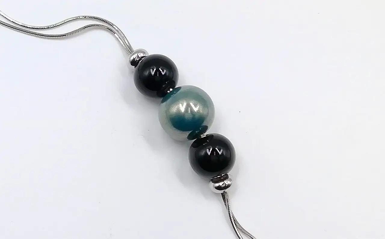 輪島うるし塗 Ｙ字ネックレス（色銀地塗） 青　wa049　ネックレス
