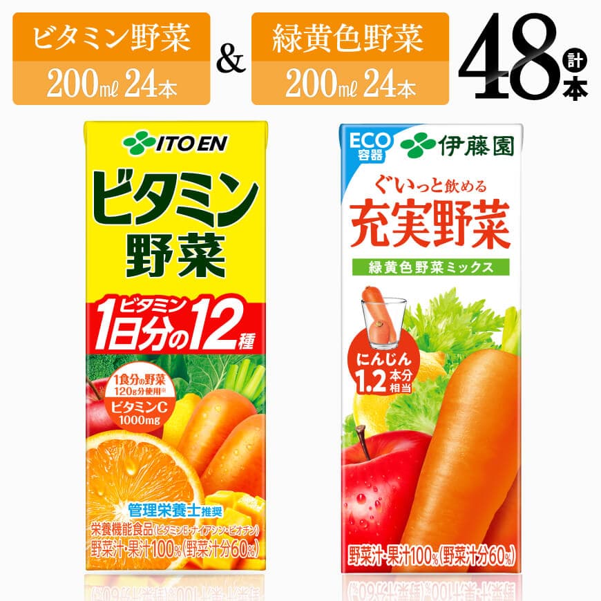 【ふるさと納税】※レビューキャンペーン※ビタミン野菜(紙)24本＋緑黄色野菜(紙)24本 - 伊藤園 飲料類 野菜 緑黄色野菜 ビタミン野菜 ジュース セット 詰め合わせ 飲みもの D07372