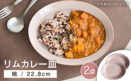 【瀬戸焼】リムカレー皿 2枚セット（桃）【株式会社カネ三商店】 / 皿 食器 カレー皿 ギフト プレゼント / 瀬戸市[BBDD013]