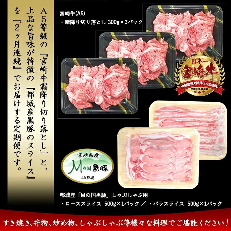 調理法無限大!宮崎牛霜降り(A5)&豚スライス定期便(2ヶ月)〔T30（2）-0103〕_(都城市) 宮崎牛 霜降り切り落とし ローススライス バラスライス しゃぶしゃぶ用