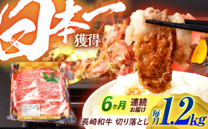 【6回定期便】長崎和牛 切り落とし 1.2kg（400g×3）肩ロース・モモ・カタ・バラ使用 / 牛肉 ぎゅうにく 肉 和牛 国産牛 切落し?/ 諫早市 / 西日本フード株式会社長崎和牛 [AHAV026]