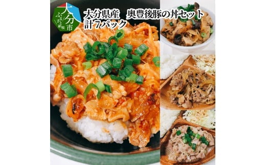 大分県産 奥豊後豚の丼セット 計7パック 豚肉 豚丼セット 大分県産 生姜焼き丼 ねぎ塩丼 豚キムチ丼 しいたけ豚丼 冷凍 7パック 奥豊後豚 A02025