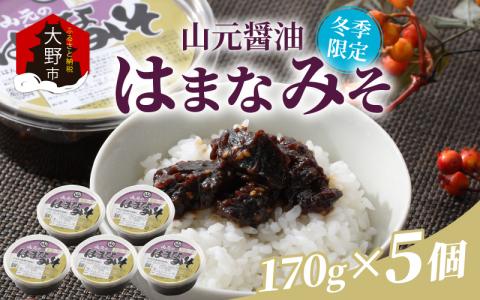 越前大野「山元醤油のはまなみそ」5個セット【冬季限定】【2024年10月初旬より順次発送】