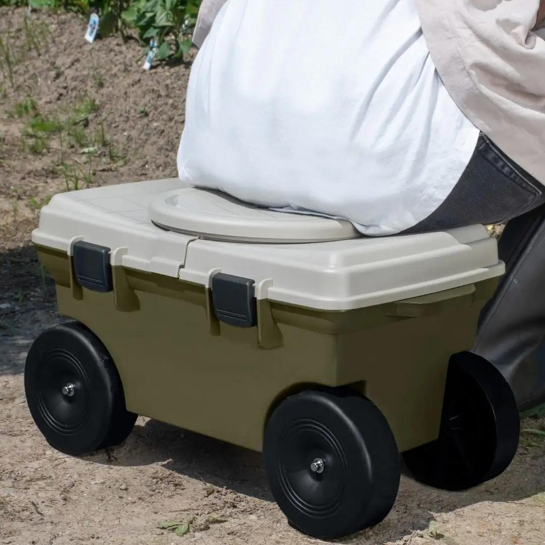 フィールドカート KURURI オリーブグリーン 収納付き 回転座面 耐荷重80kg 座ったまま回転 ガーデニング 園芸 草刈り 腰かけ 腰掛け 台車 椅子【010S655】