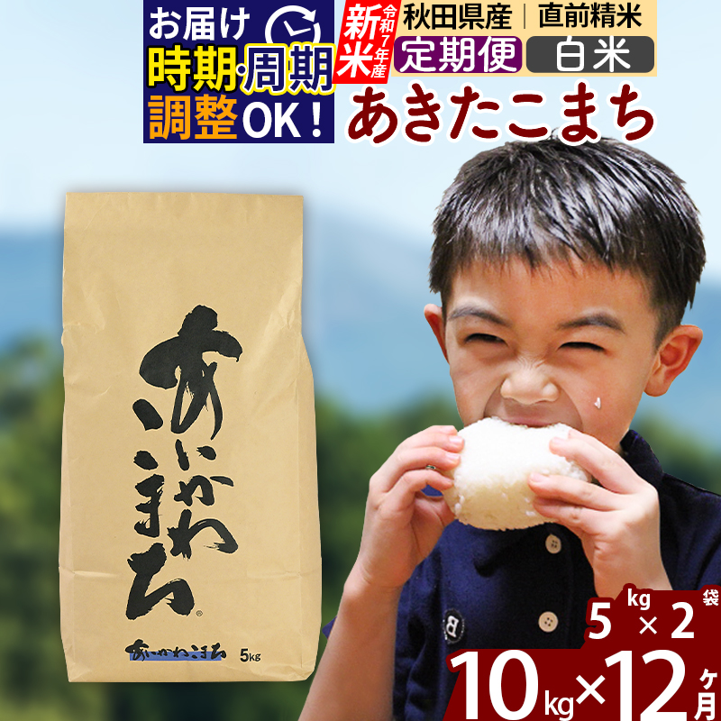 ※令和7年産 新米※《定期便12ヶ月》秋田県産 あきたこまち 10kg【白米】(5kg小分け袋) 2025年産 お届け時期選べる お届け周期調整可能 隔月に調整OK お米 藤岡農産